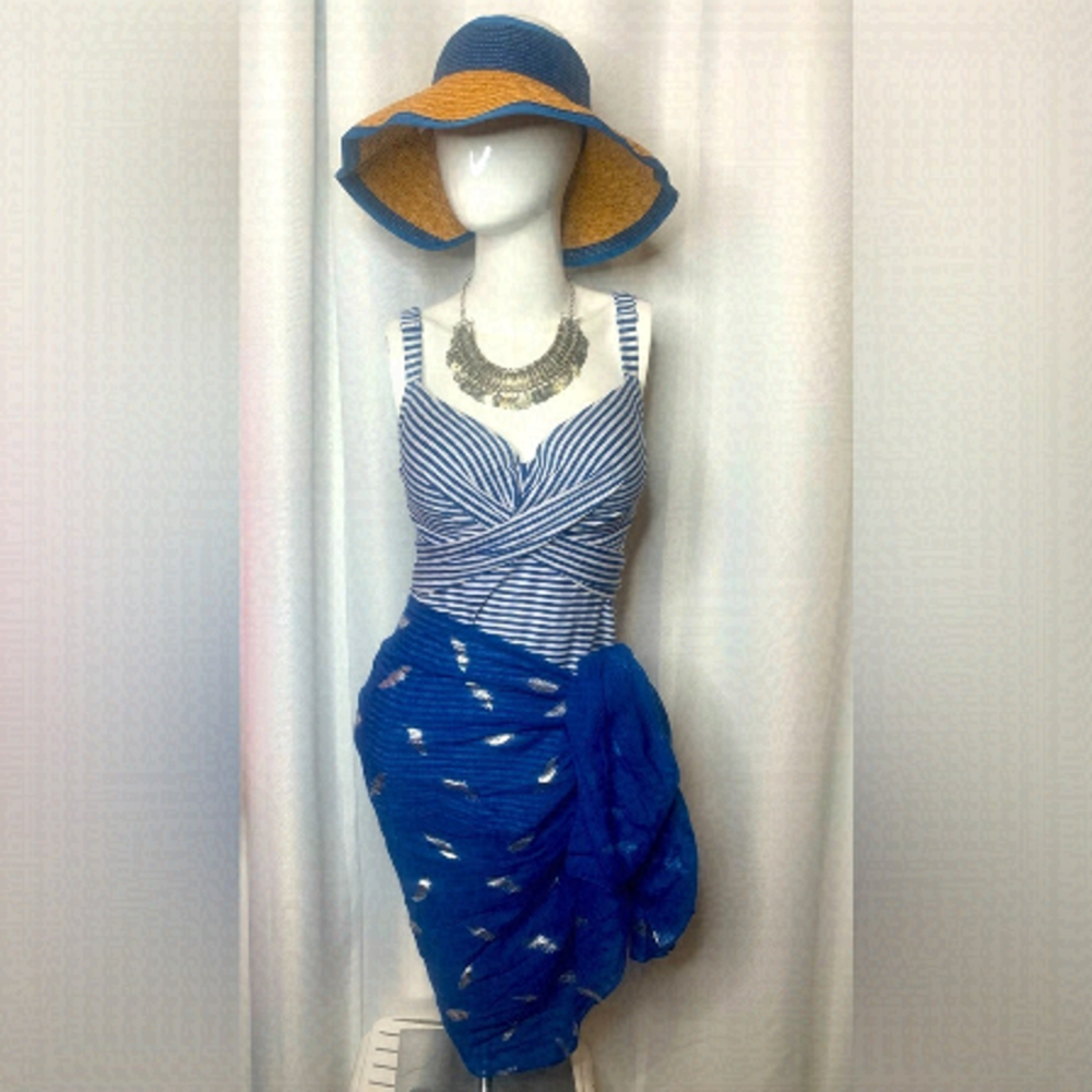 Navy Blue cross over tankini swim top